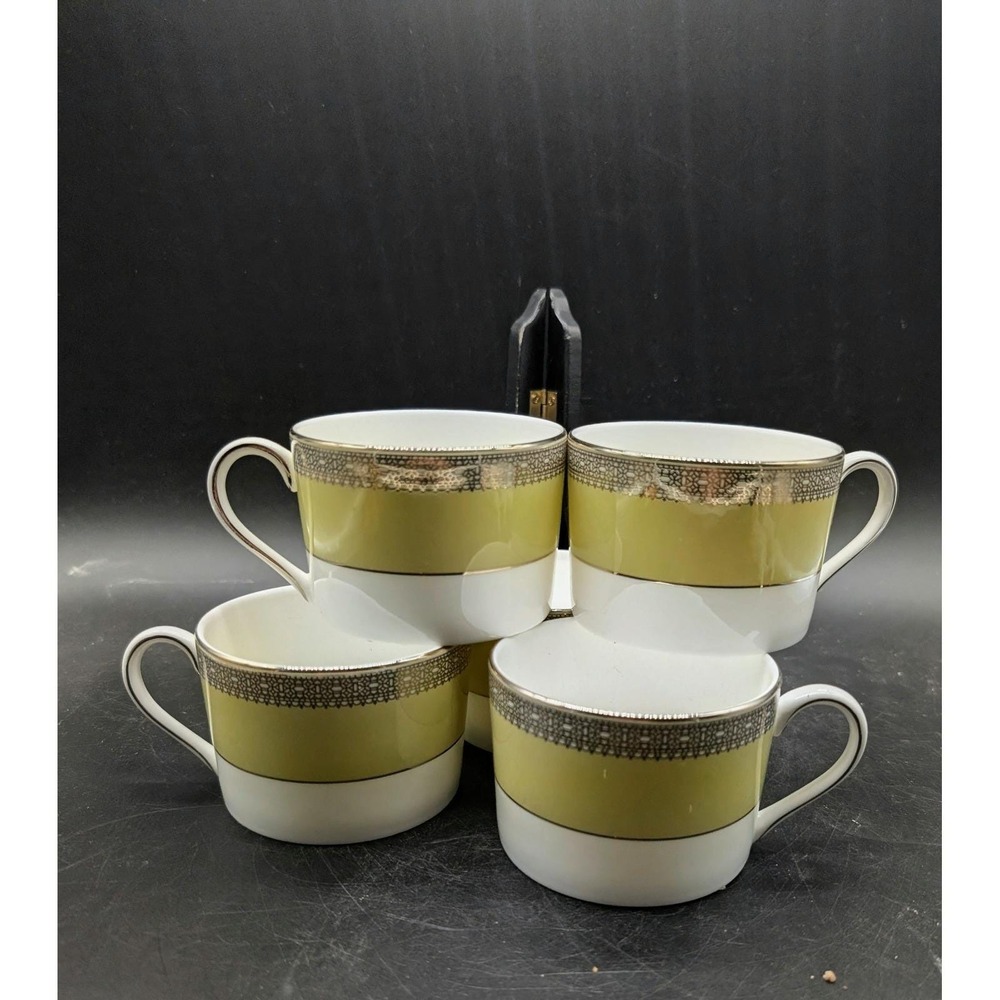 Vera Wang‎ Wedgwood Vera Lace Bouquet Fern Tea Cups Set of 5 Chartreuse Silver